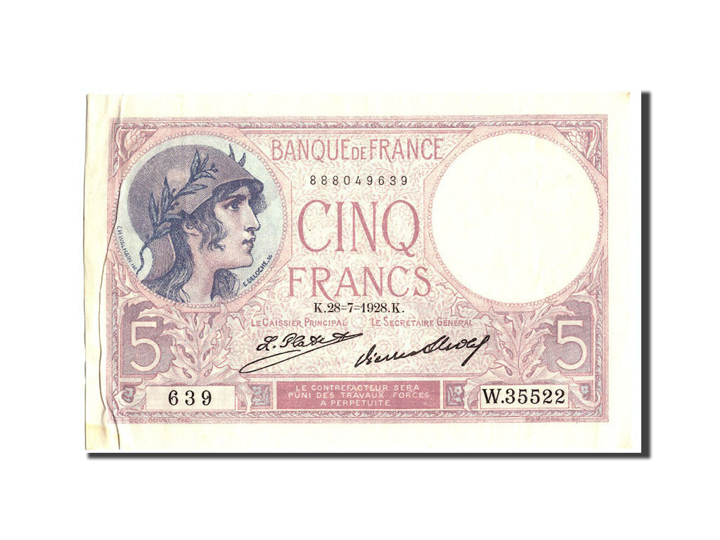 Banconote, Francia, 5 Francs, 5 F 1917-1940 ''Violet'', 1928, 1928-07-28, BB