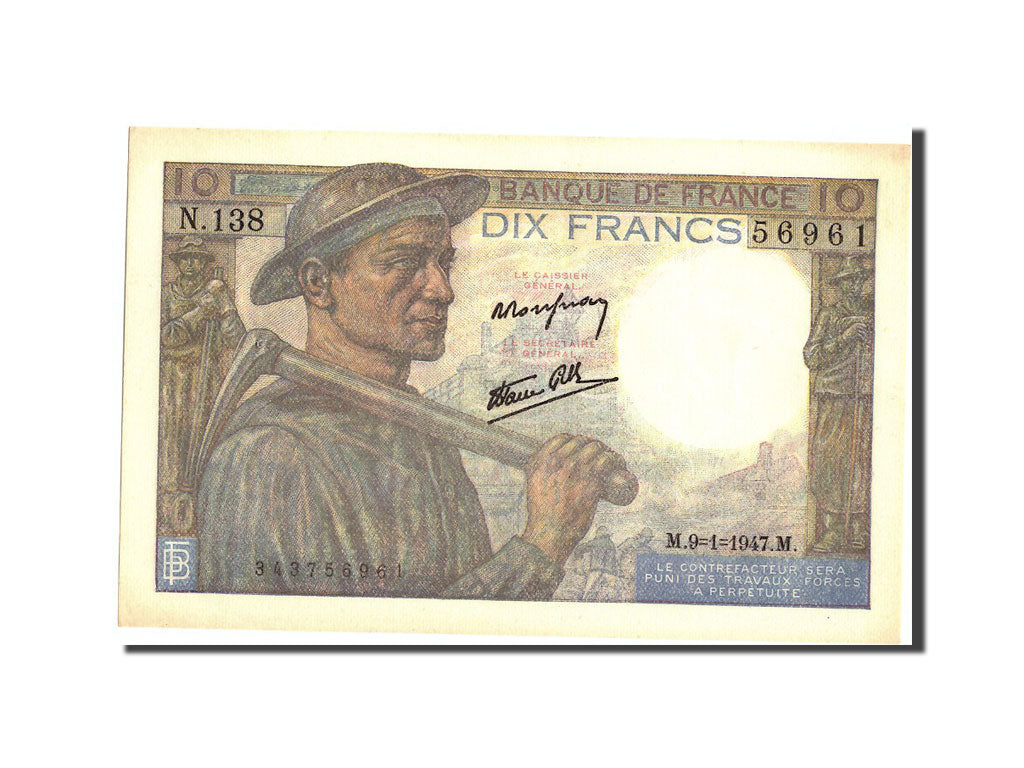 Billete, Francia, 10 Francs, 10 F 1941-1949 ''Mineur'', 1947, 1947-01-09, SC+