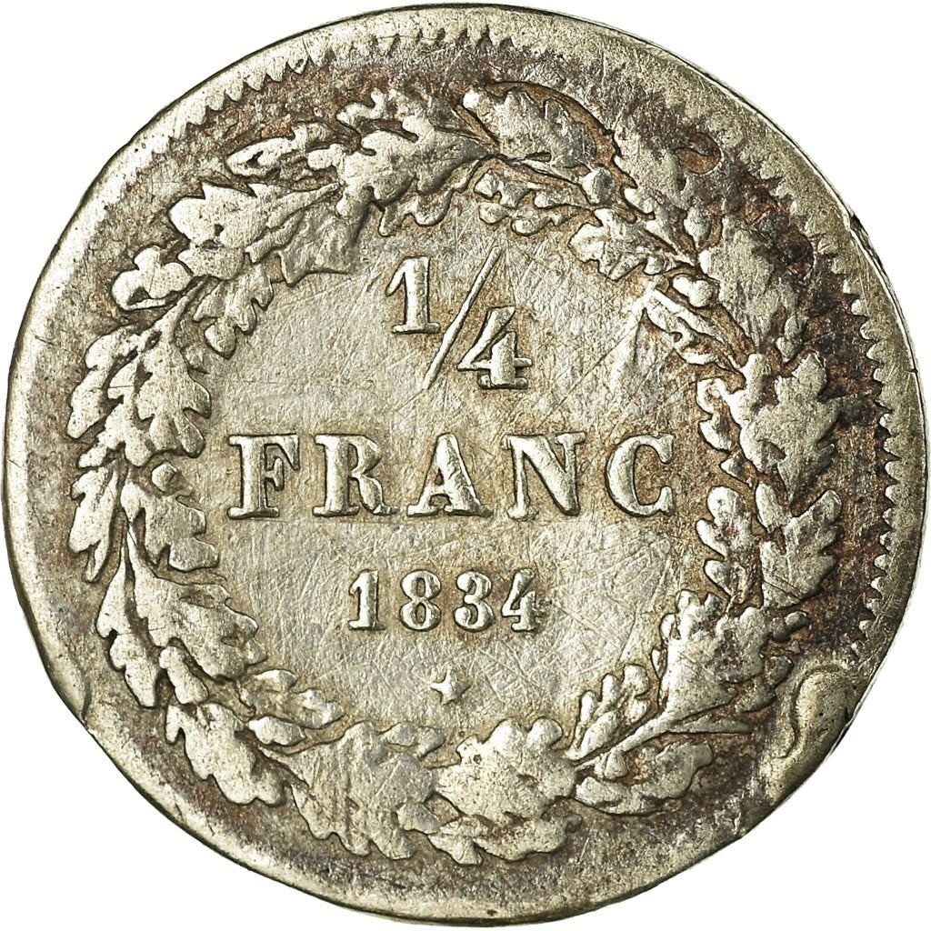 Münze, Belgien, Leopold I, 1/4 Franc, 1834, S+, Silber