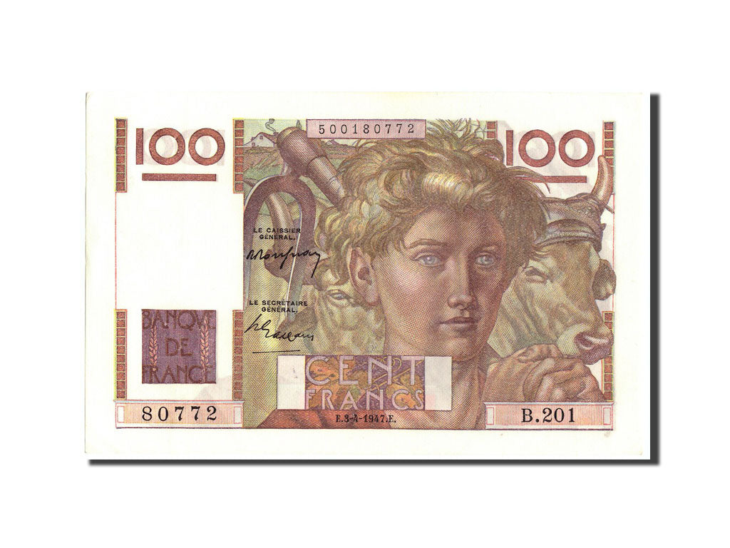 Biljet, Frankrijk, 100 Francs, 100 F 1945-1954 ''Jeune Paysan'', 1947