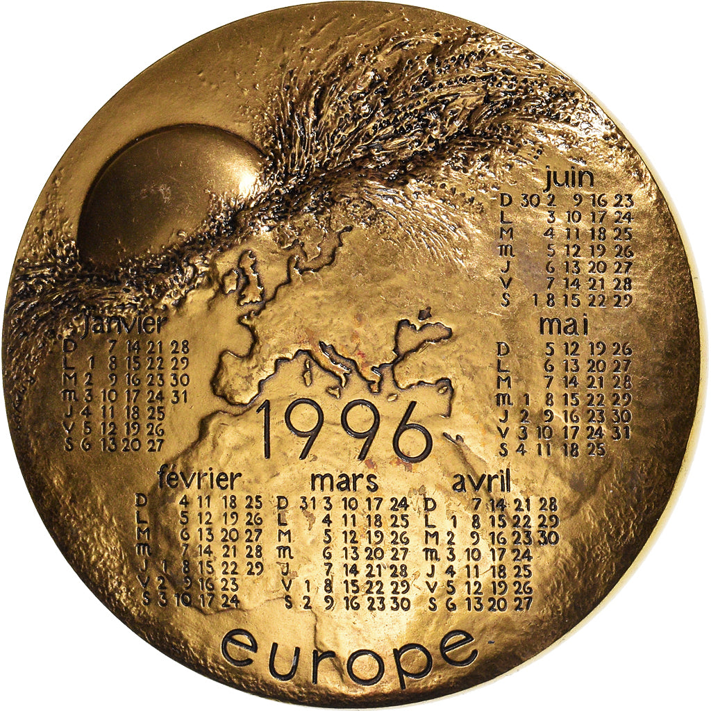 France, Médaille, Calendrier, Femme nue et Taureau, Europe, 1996, Mayot, SPL