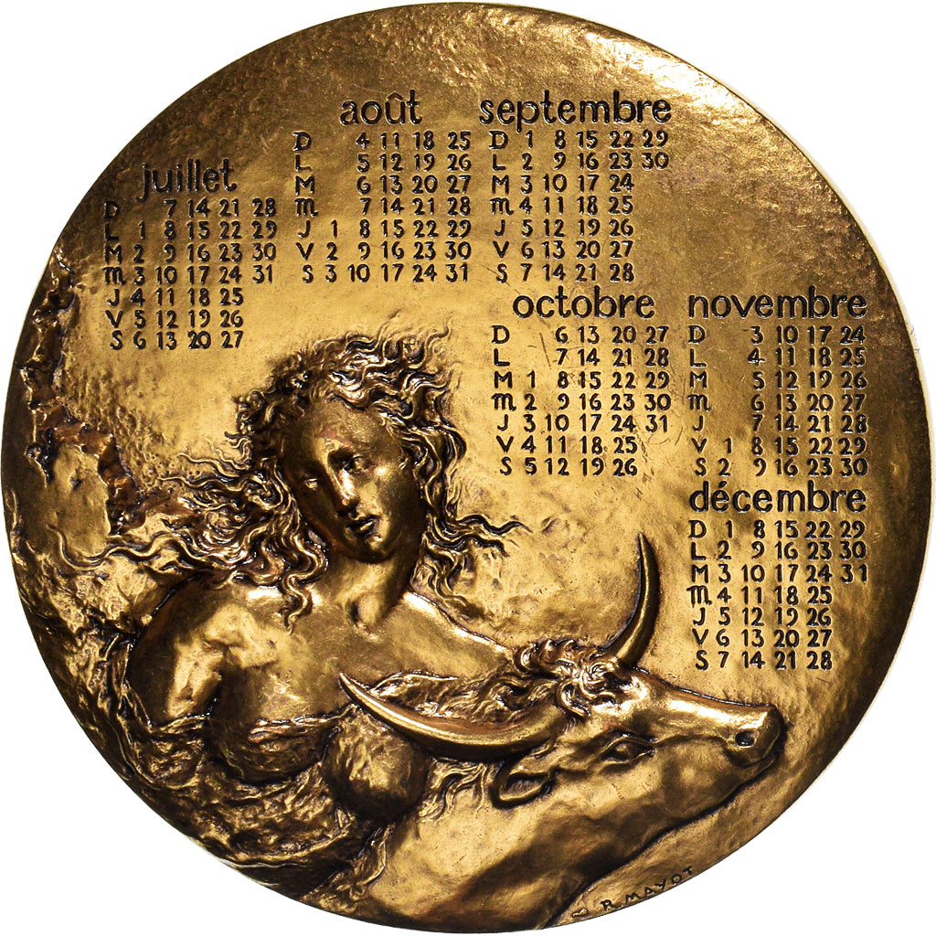 France, Médaille, Calendrier, Femme nue et Taureau, Europe, 1996, Mayot, SPL