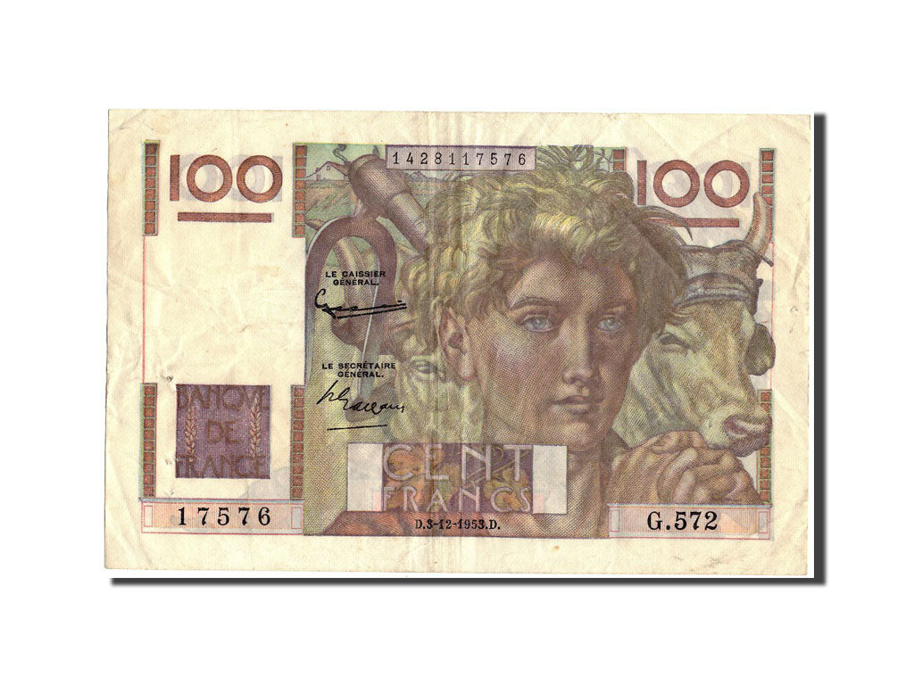 Banknote, France, 100 Francs, 100 F 1945-1954 ''Jeune Paysan'', 1953