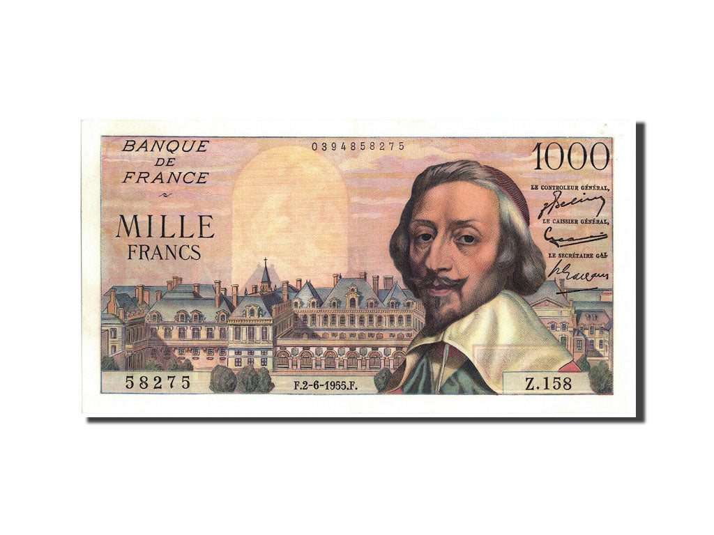 Billete, Francia, 1000 Francs, 1 000 F 1953-1957 ''Richelieu'', 1955
