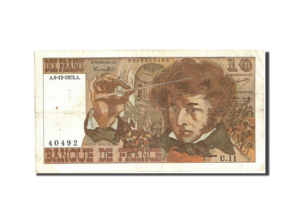 Banknot, Francja, 10 Francs, Berlioz, 1973, 1973-12-06, EF(40-45), Fayette:63.2