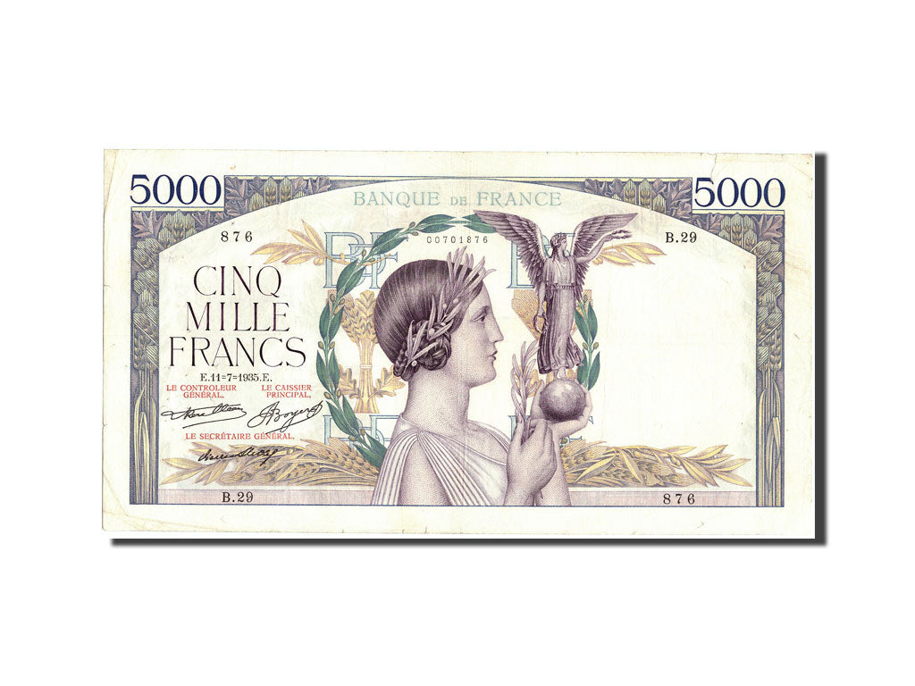 Francia, 5000 Francs, Victoire, 1935-07-11, B.29, VF 20, PMG