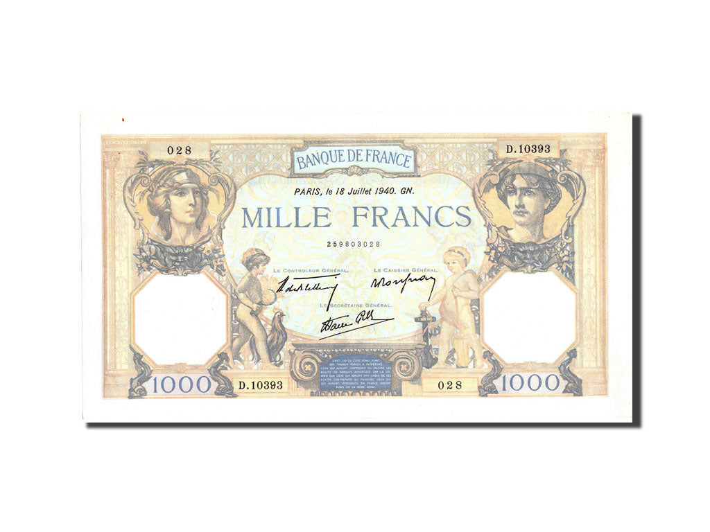 Billete, Francia, 1000 Francs, 1 000 F 1927-1940 ''Cérès et Mercure'', 1940