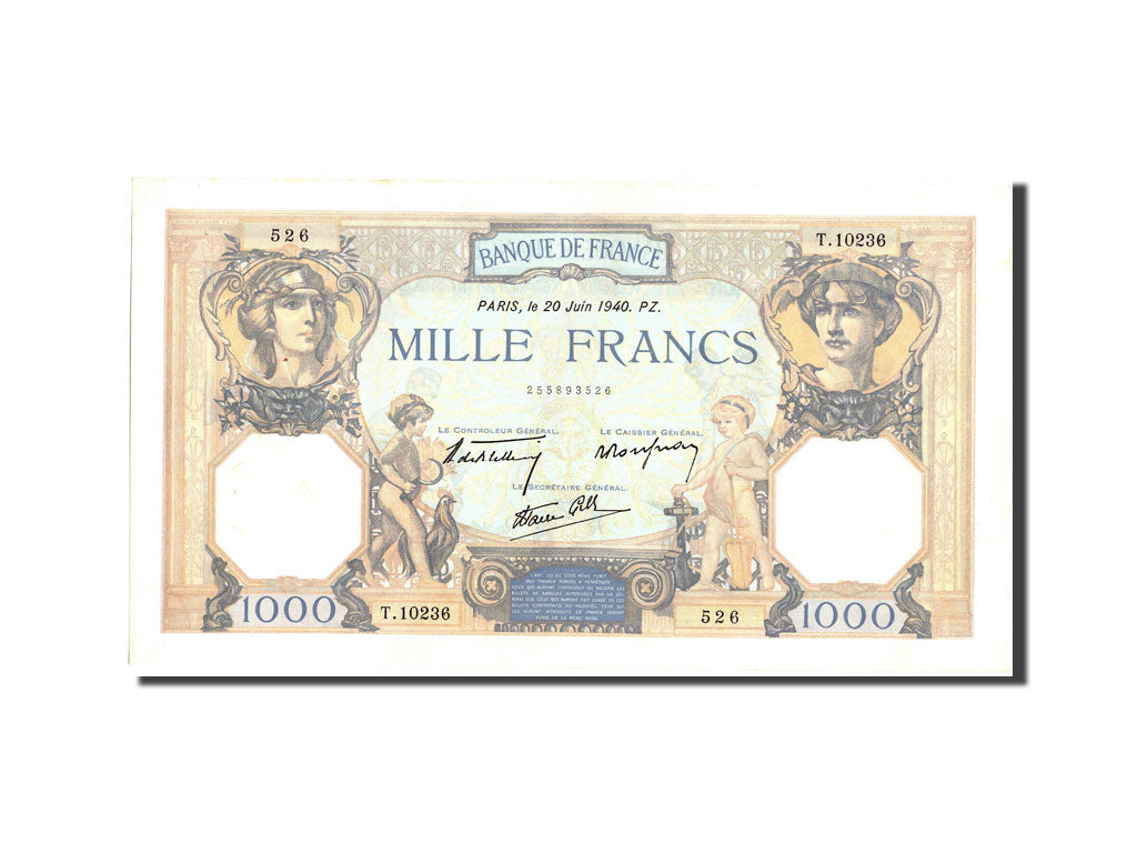 Billete, Francia, 1000 Francs, 1 000 F 1927-1940 ''Cérès et Mercure'', 1940
