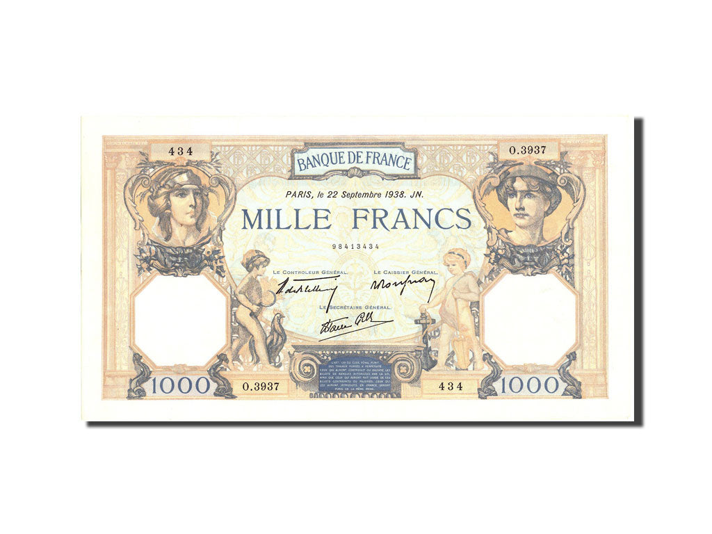 Geldschein, Frankreich, 1000 Francs, 1 000 F 1927-1940 ''Cérès et Mercure''