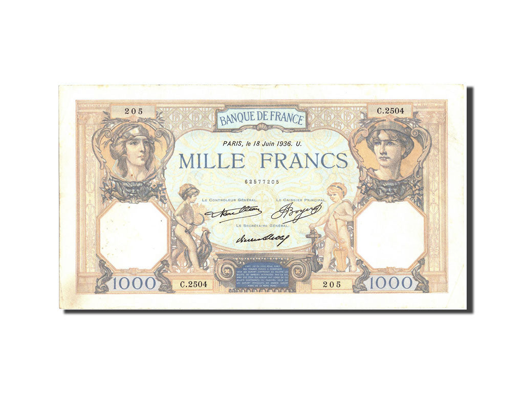 Banconote, Francia, 1000 Francs, 1 000 F 1927-1940 ''Cérès et Mercure'', 1936