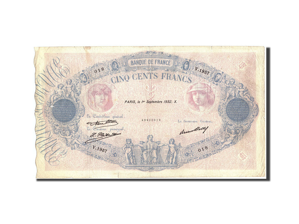 Billete, Francia, 500 Francs, 500 F 1888-1940 ''Bleu et Rose'', 1932