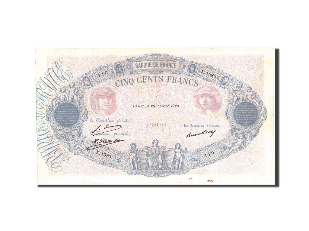 Billete, Francia, 500 Francs, 500 F 1888-1940 ''Bleu et Rose'', 1928