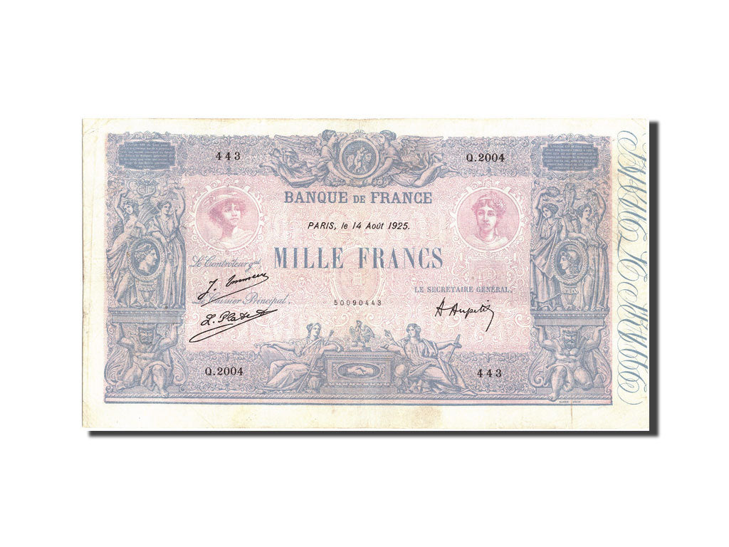 Geldschein, Frankreich, 1000 Francs, 1 000 F 1889-1926 ''Bleu et Rose'', 1925