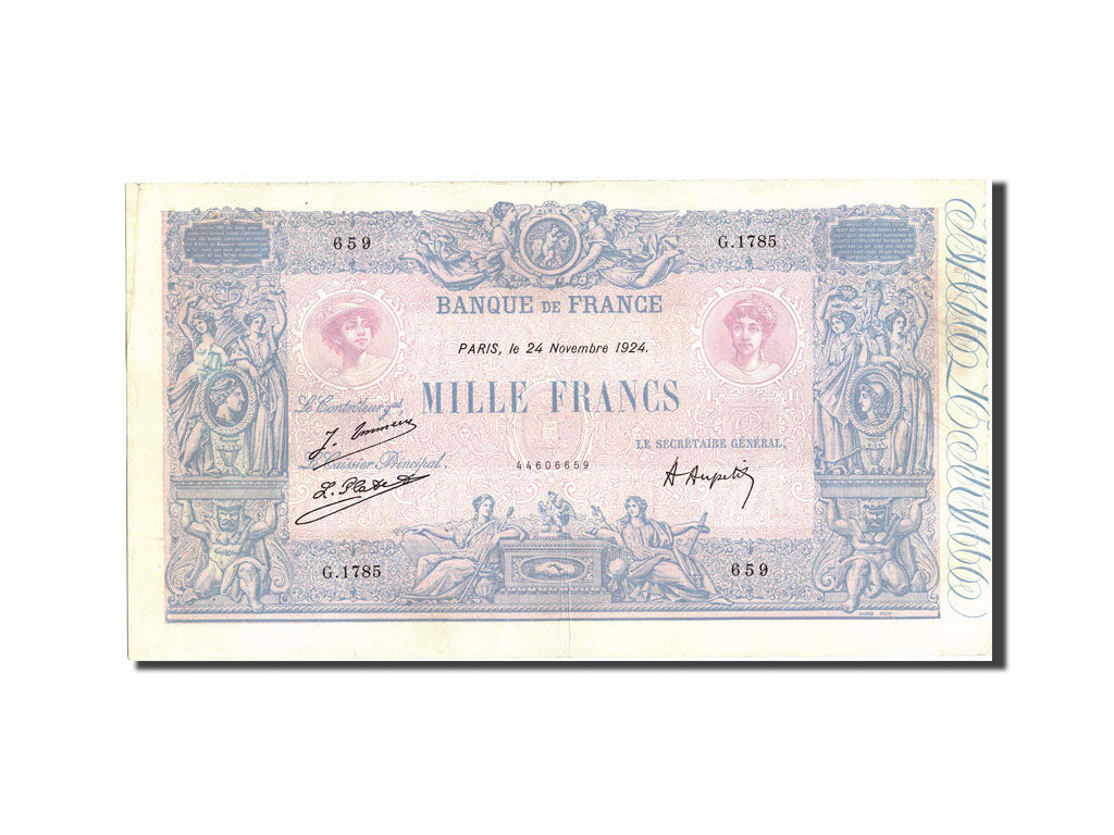 Geldschein, Frankreich, 1000 Francs, 1 000 F 1889-1926 ''Bleu et Rose'', 1924