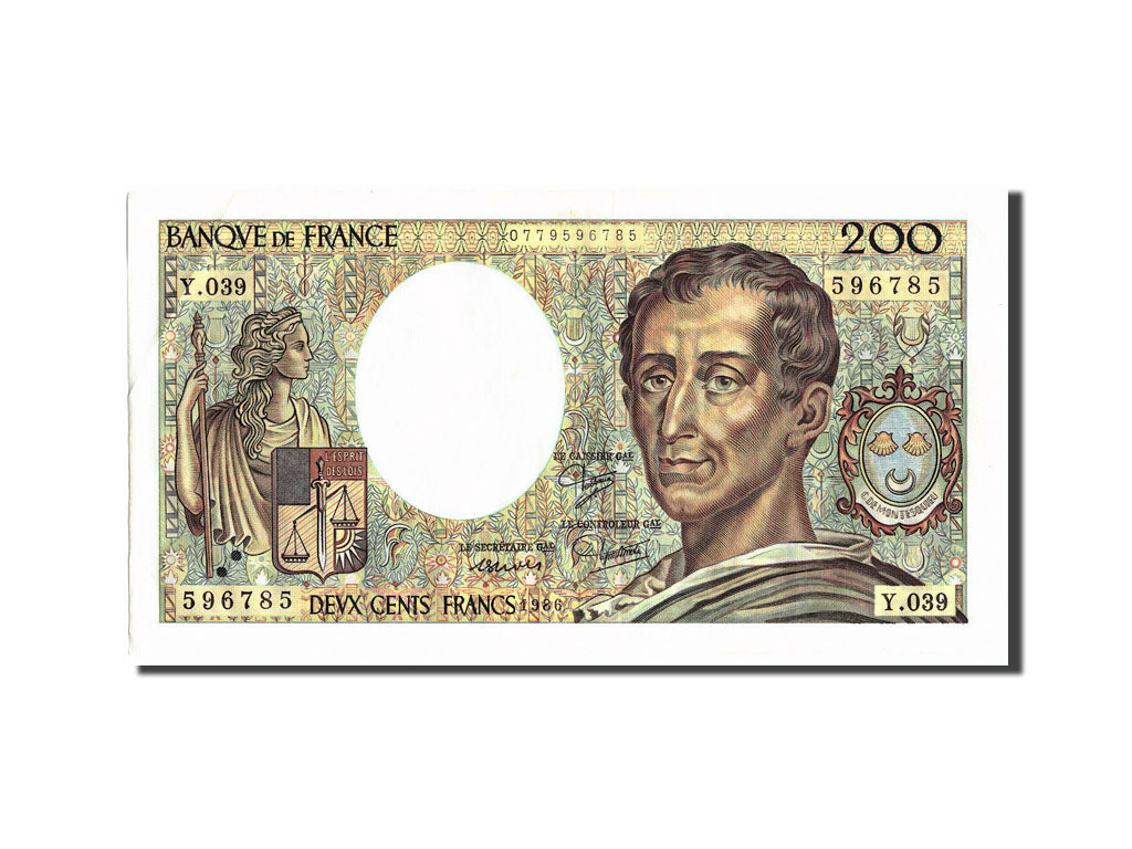 Banknot, Francja, 200 Francs, Montesquieu, 1986, 1986, AU(50-53), Fayette:70.6