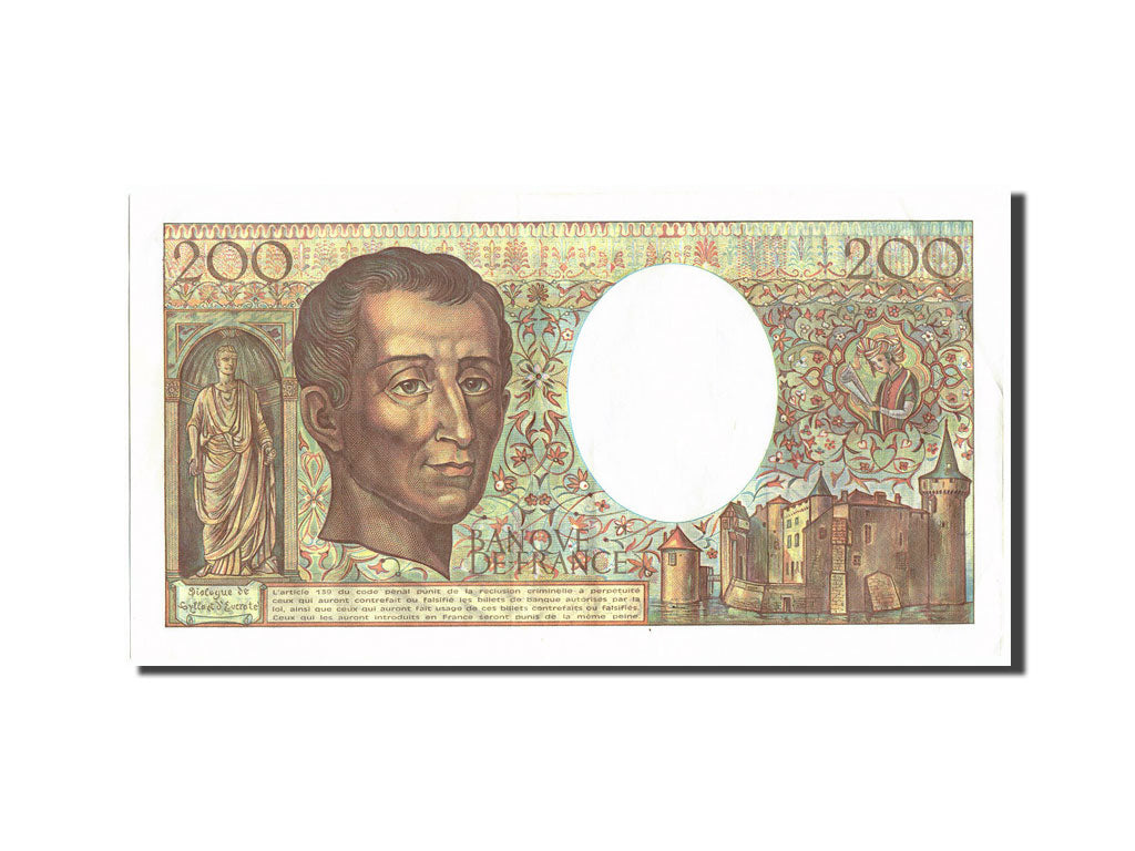Banknot, Francja, 200 Francs, Montesquieu, 1986, 1986, AU(50-53), Fayette:70.6
