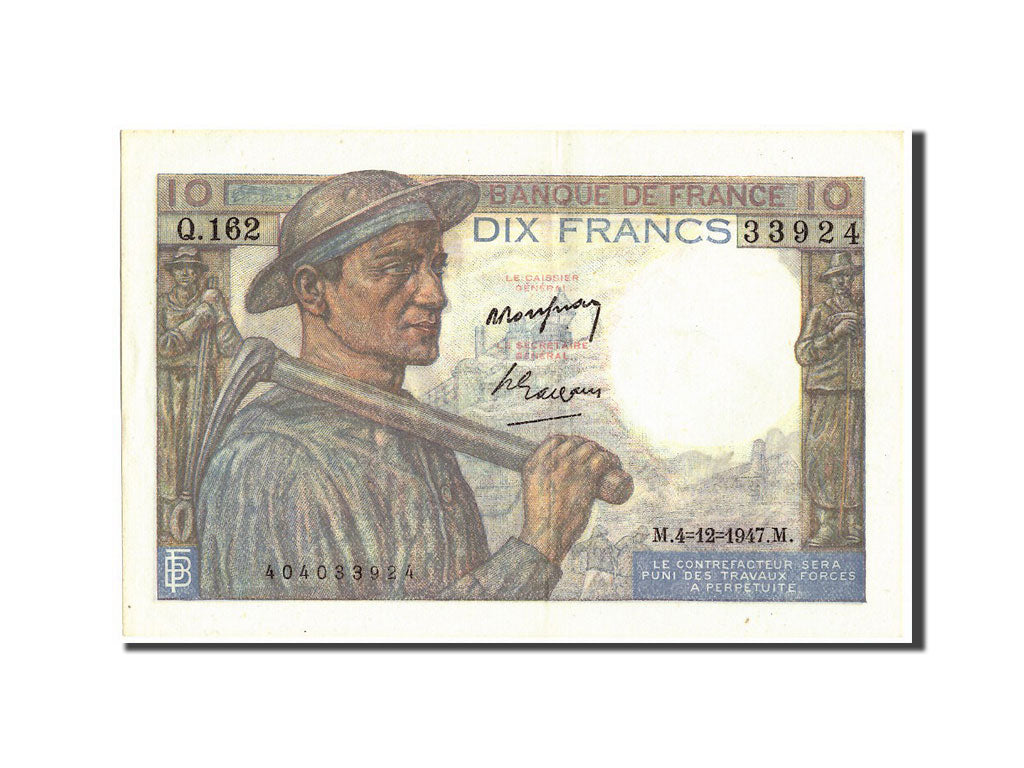 Billete, Francia, 10 Francs, 10 F 1941-1949 ''Mineur'', 1947, 1947-12-04, EBC+