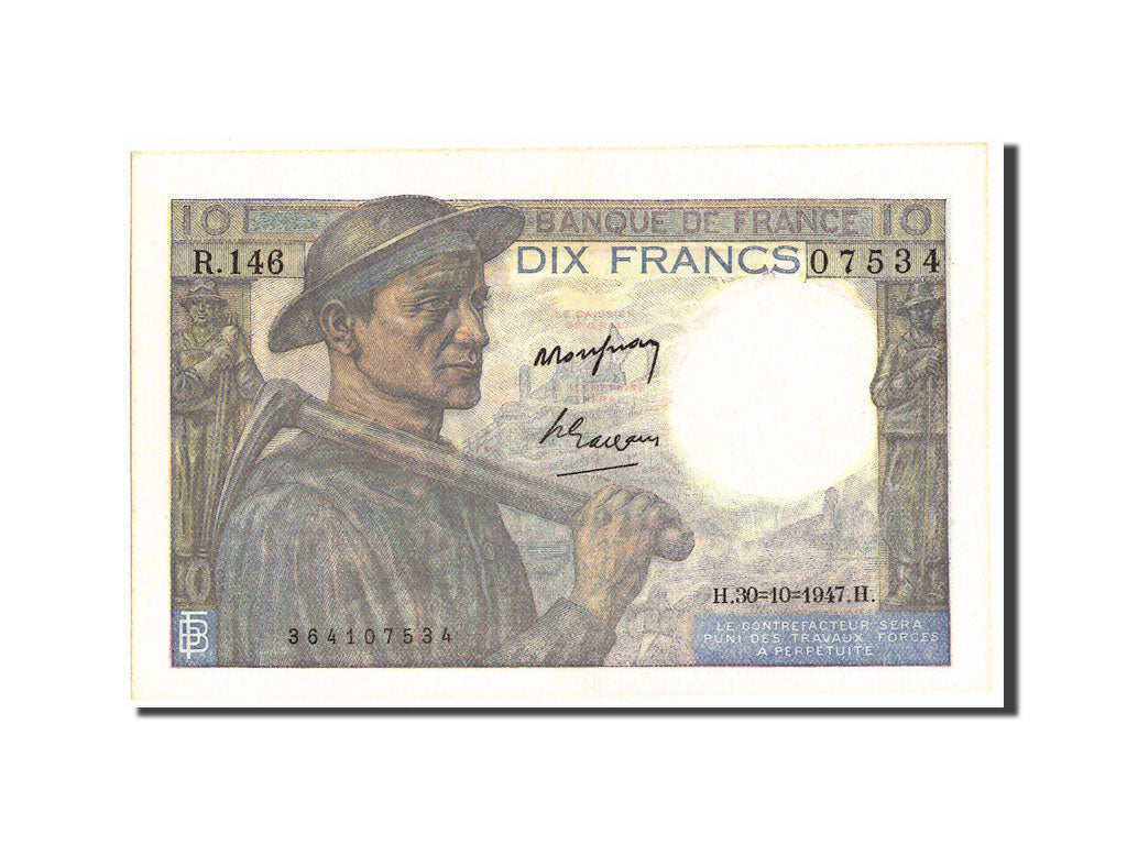 Geldschein, Frankreich, 10 Francs, 10 F 1941-1949 ''Mineur'', 1947, 1947-10-30