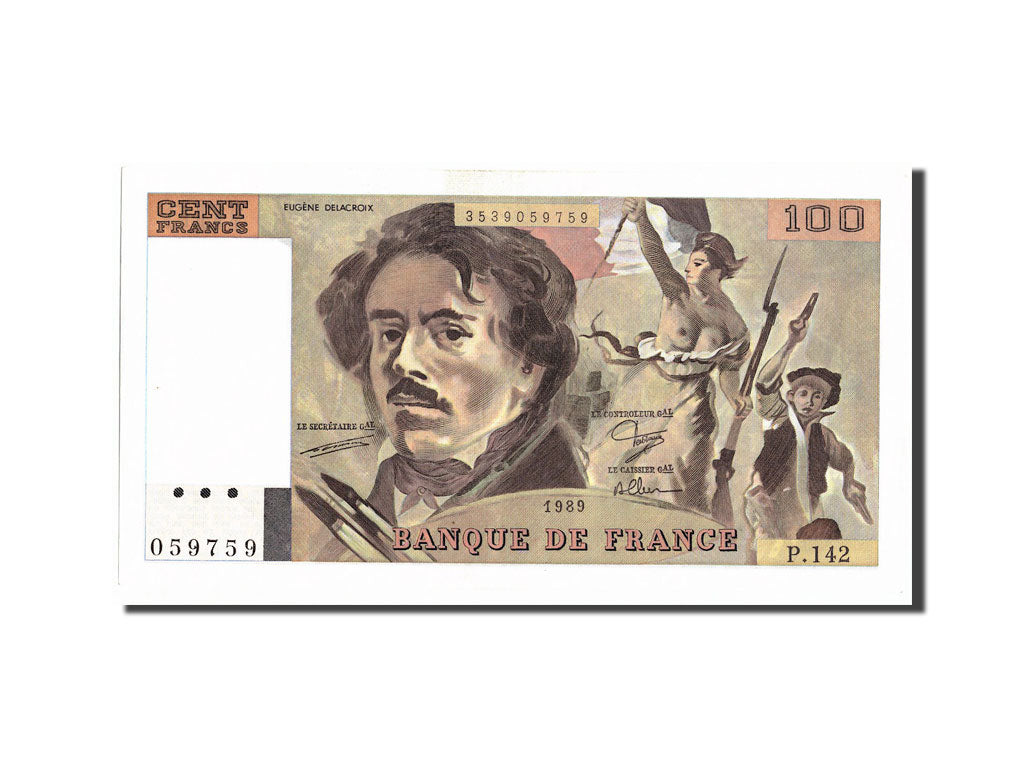 Banknot, Francja, 100 Francs, Delacroix, 1989, 1989, UNC(63), Fayette:69.13b