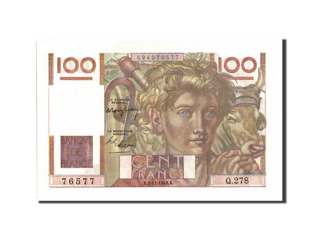 Banknote, France, 100 Francs, 100 F 1945-1954 ''Jeune Paysan'', 1948