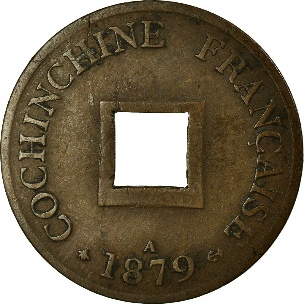 Coin, FRENCH COCHIN CHINA, 2 Sapeque, 1879, Paris, EF(40-45), Bronze, Lecompte:9