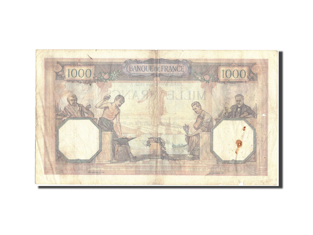 Geldschein, Frankreich, 1000 Francs, 1 000 F 1927-1940 ''Cérès et Mercure''