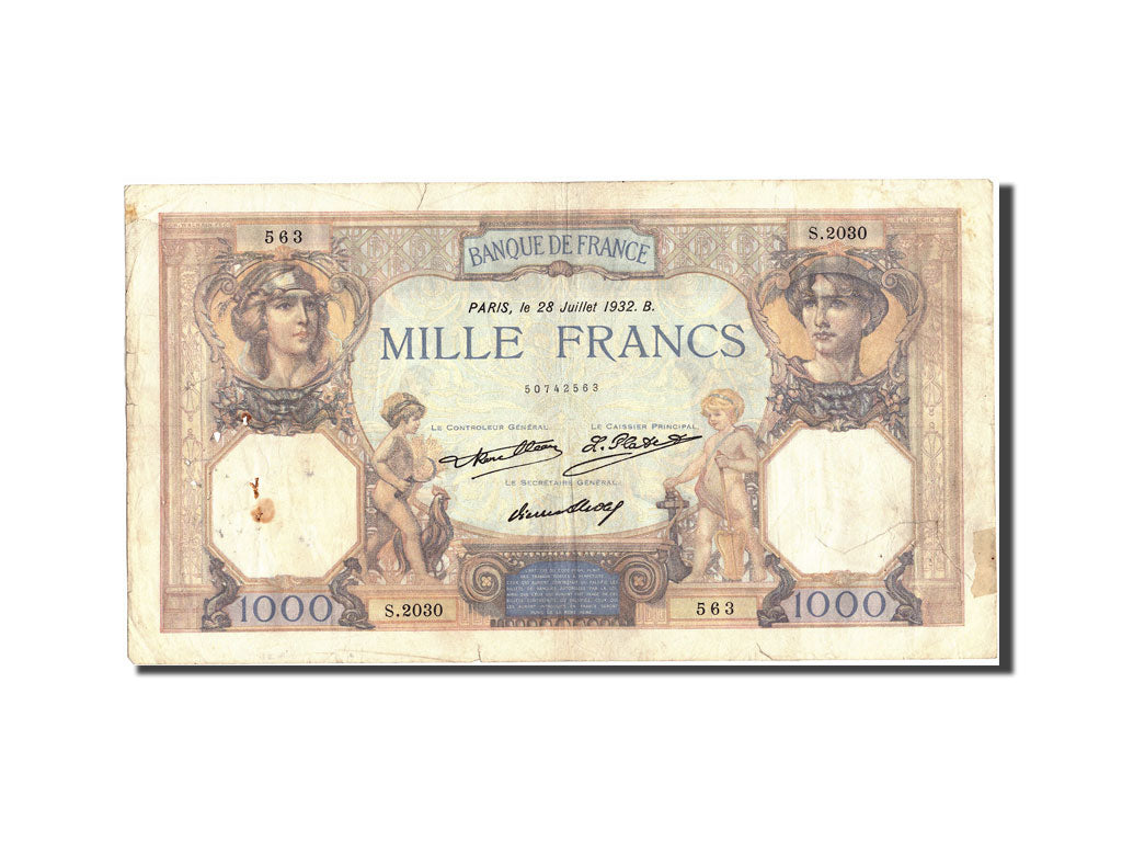 Billete, Francia, 1000 Francs, 1 000 F 1927-1940 ''Cérès et Mercure'', 1932