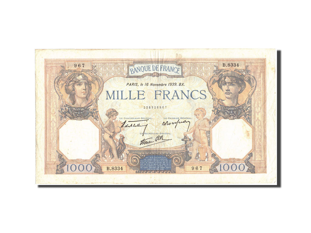 Billete, Francia, 1000 Francs, 1 000 F 1927-1940 ''Cérès et Mercure'', 1939