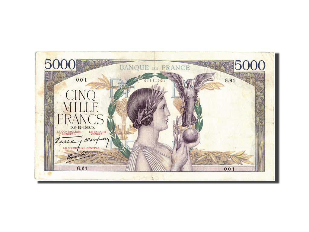 Billet, France, 5000 Francs, 5 000 F 1934-1944 ''Victoire'', 1938, 1938-12-08