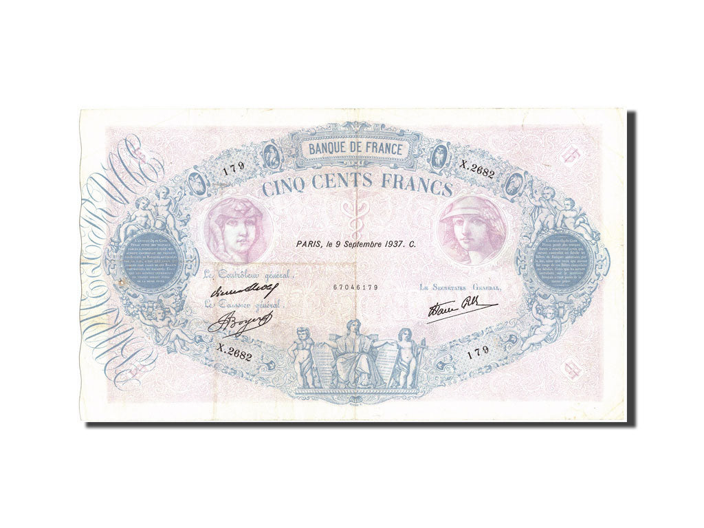Billete, Francia, 500 Francs, 500 F 1888-1940 ''Bleu et Rose'', 1937