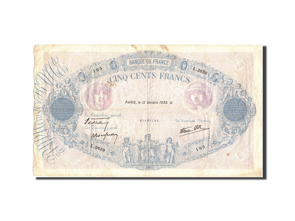 Banknote, France, 500 Francs, 500 F 1888-1940 ''Bleu et Rose'', 1939