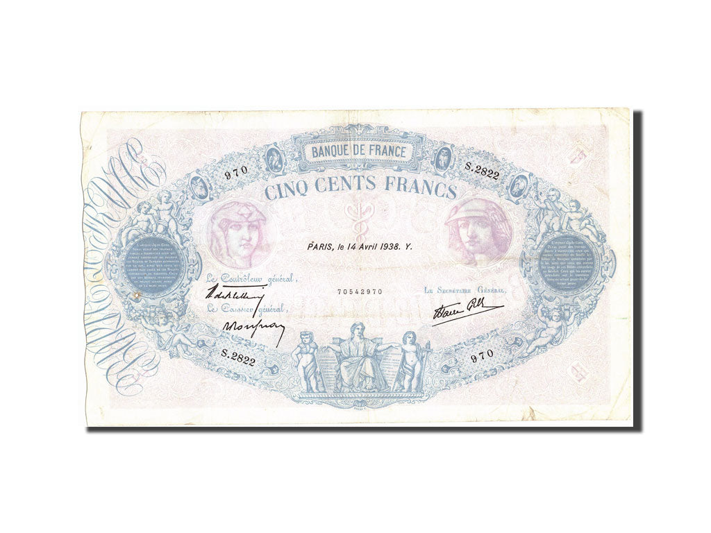 Banknote, France, 500 Francs, 500 F 1888-1940 ''Bleu et Rose'', 1938