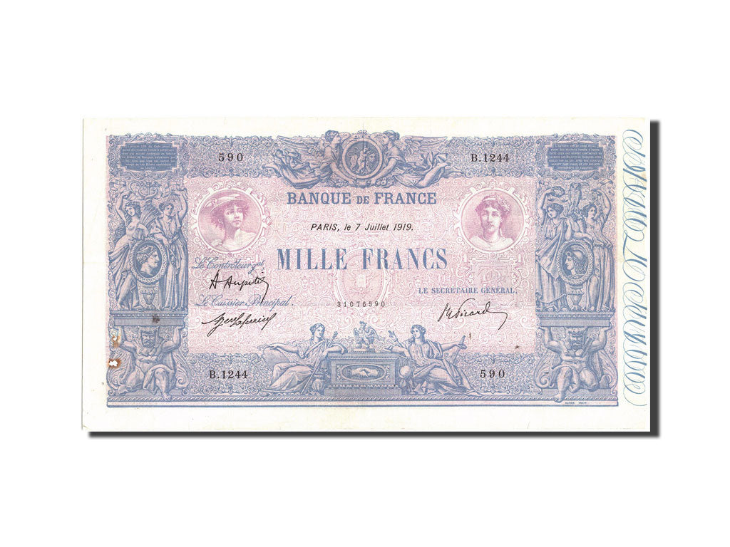 Biljet, Frankrijk, 1000 Francs, 1 000 F 1889-1926 ''Bleu et Rose'', 1919