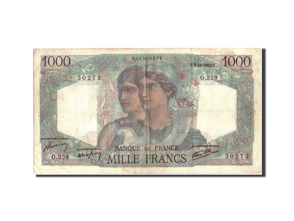 Banknote, France, 1000 Francs, 1 000 F 1945-1950 ''Minerve et Hercule'', 1946