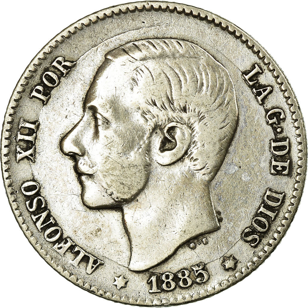 Munten, Spanje, Alfonso XII, Peseta, 1885, ZF, Zilver, KM:686