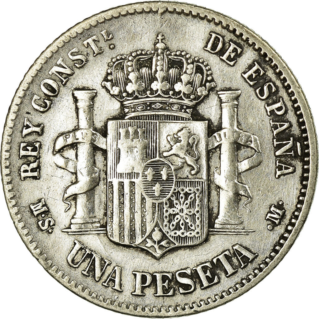 Munten, Spanje, Alfonso XII, Peseta, 1885, ZF, Zilver, KM:686