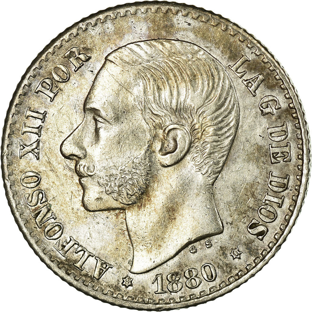 Coin, Spain, Alfonso XII, 50 Centimos, 1880, MS(60-62), Silver, KM:685