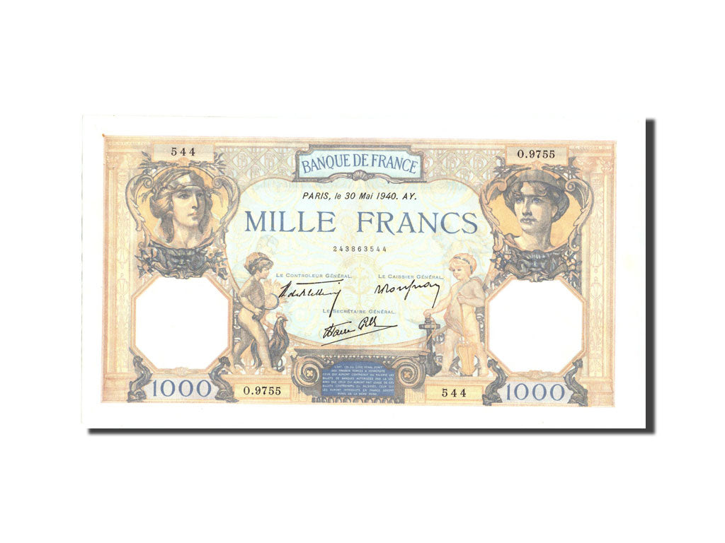 Geldschein, Frankreich, 1000 Francs, 1 000 F 1927-1940 ''Cérès et Mercure''