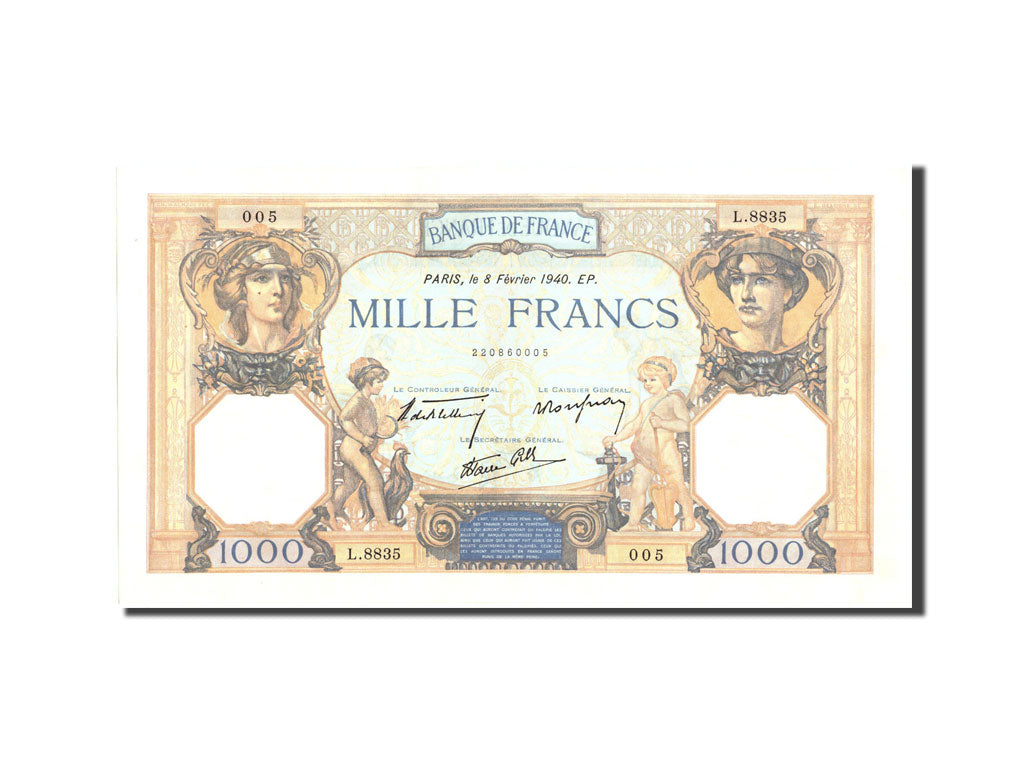 Geldschein, Frankreich, 1000 Francs, 1 000 F 1927-1940 ''Cérès et Mercure''