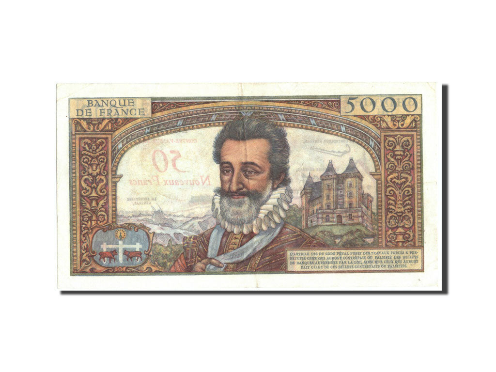 Banknote, France, 50 Nouveaux Francs on 5000 Francs, 1955-1959 Overprinted with