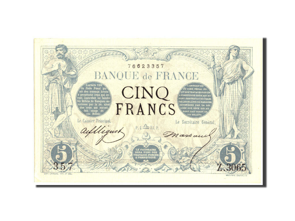 Francia, 5 Francs, Noir, 1873-09-04, Z.3065, UNC 64, PMG