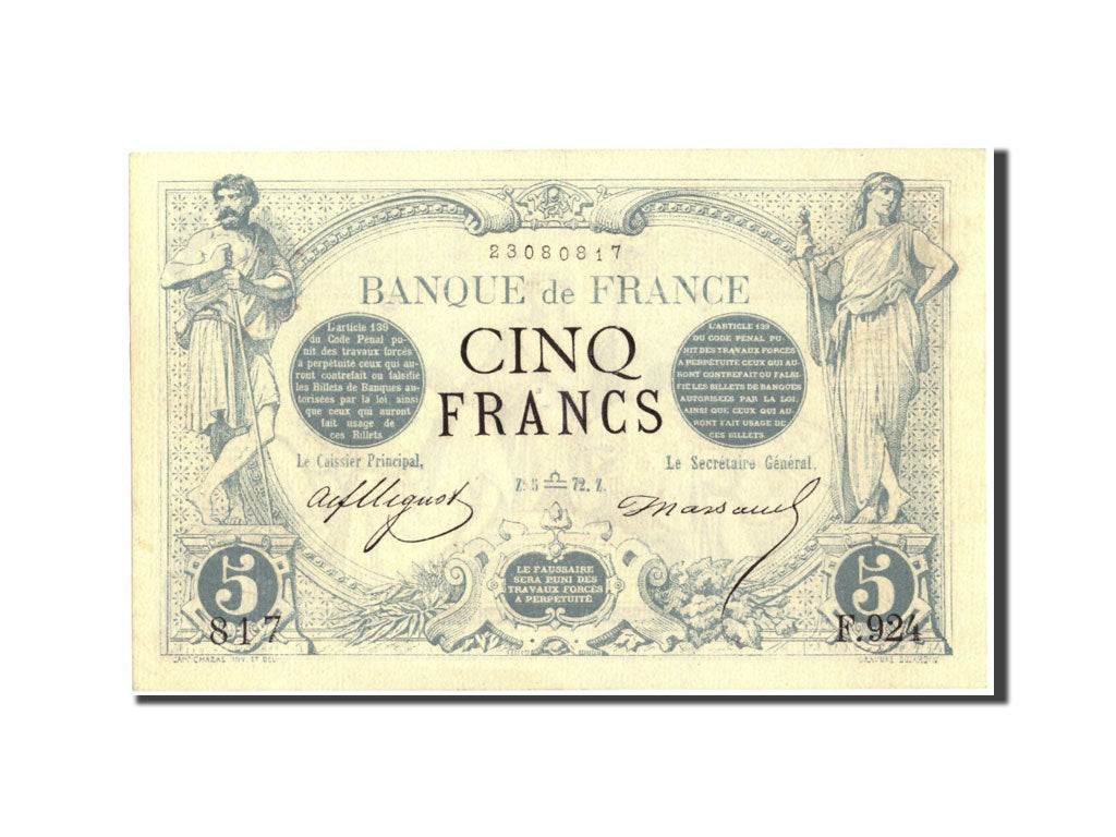 Billet, France, 5 Francs, 5 F 1871-1874 ''Noir'', 1872, 1872-09-05, SUP+
