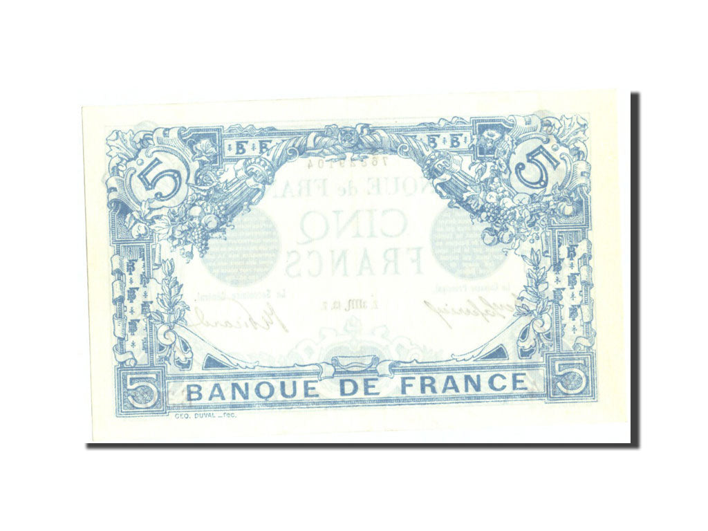 França, 5 Francs, Bleu, 1913-10-03, E.3074, AU 58, PMG