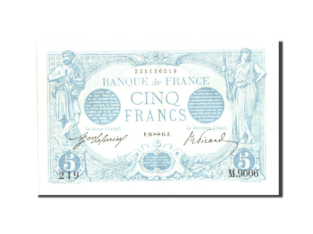 Geldschein, Frankreich, 5 Francs, 5 F 1912-1917 ''Bleu'', 1915, 1915-11-26