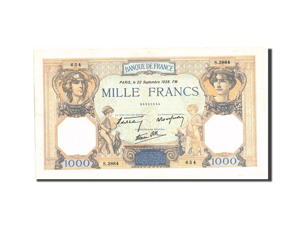 Banconote, Francia, 1000 Francs, 1 000 F 1927-1940 ''Cérès et Mercure'', 1938