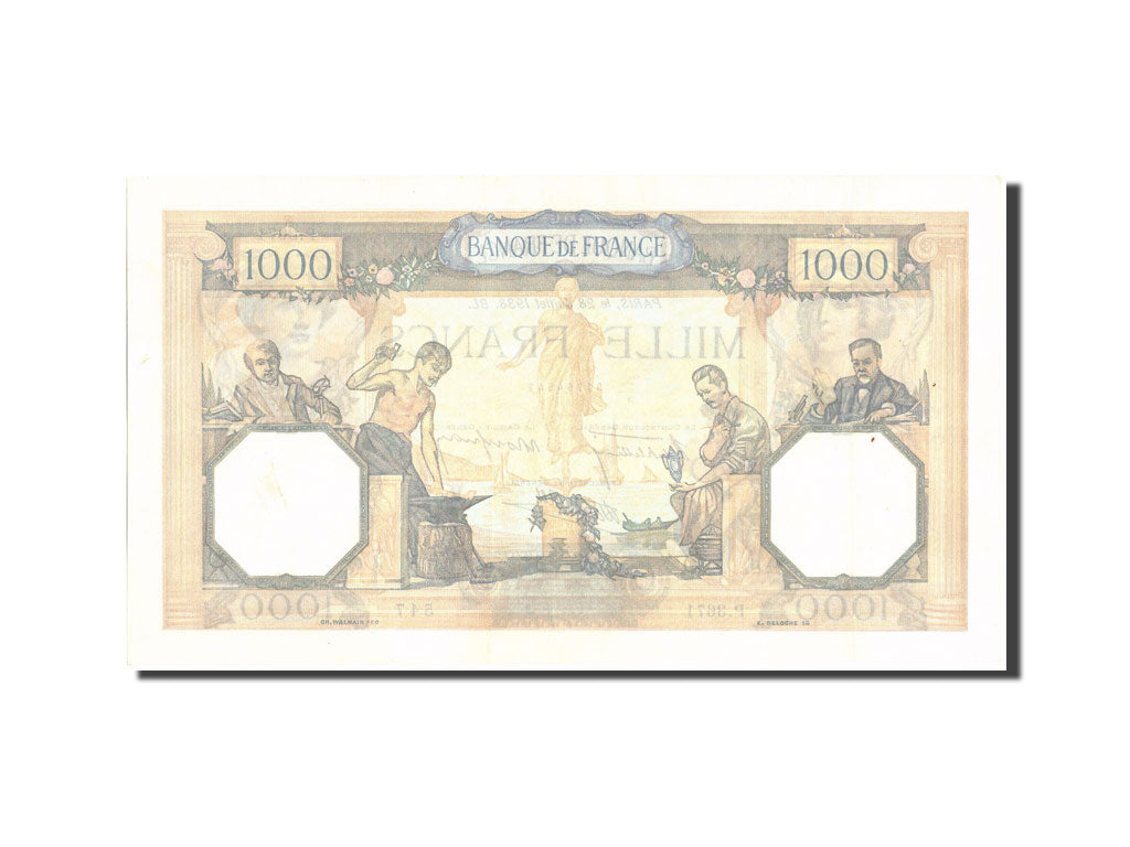 Banknot, Francja, 1000 Francs, Cérès et Mercure, 1938, 1938-07-28, AU(50-53)