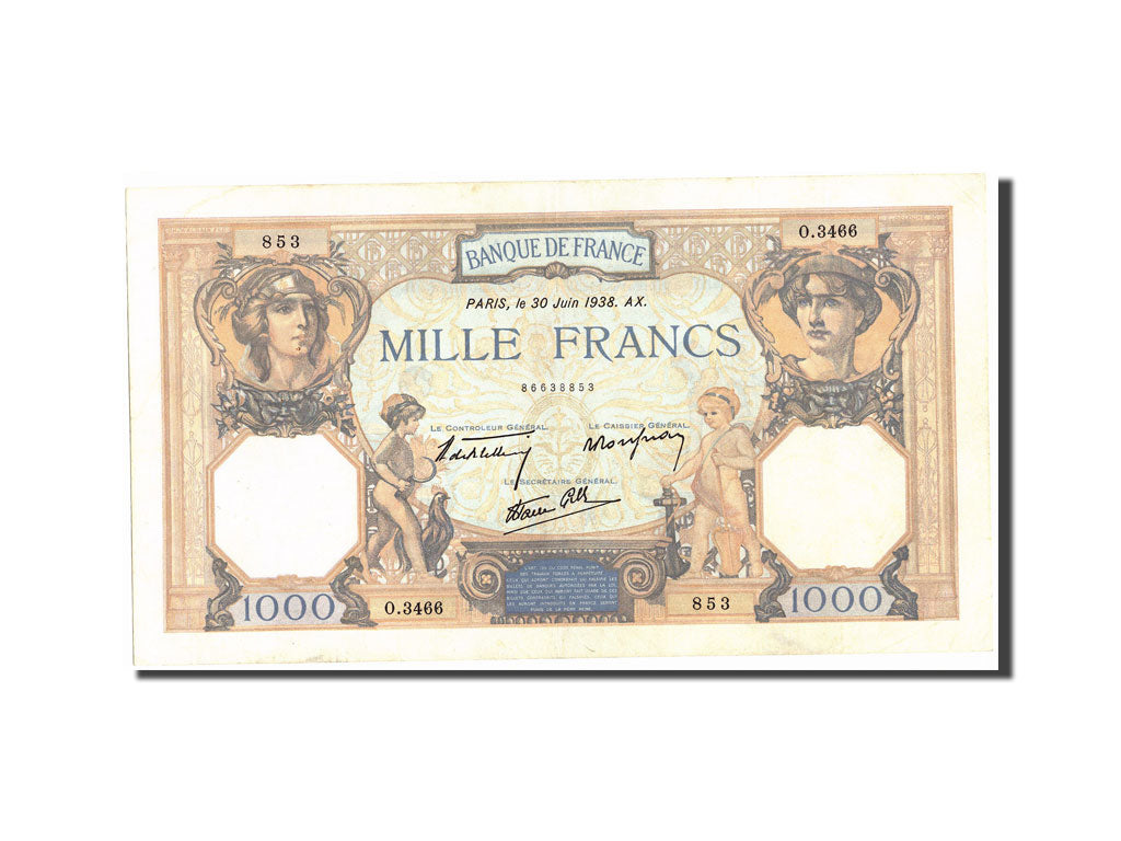 Banconote, Francia, 1000 Francs, 1 000 F 1927-1940 ''Cérès et Mercure'', 1938