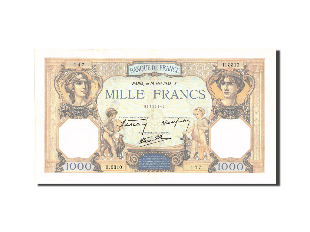 Banknote, France, 1000 Francs, 1 000 F 1927-1940 ''Cérès et Mercure'', 1938