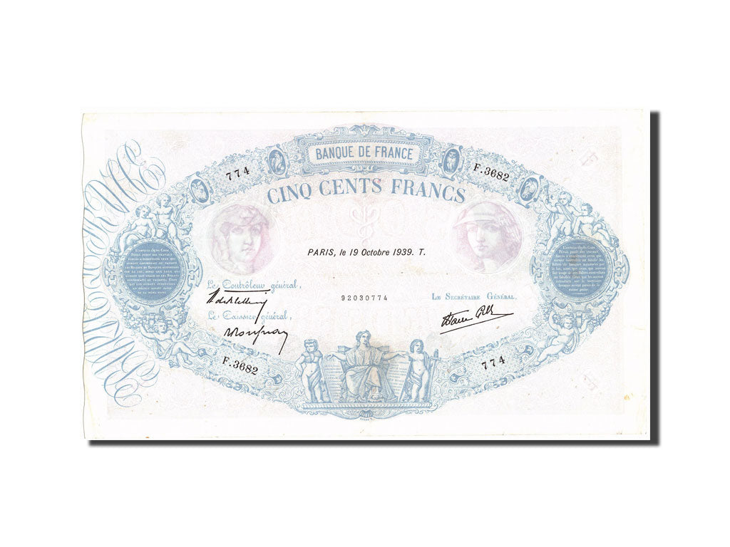 Geldschein, Frankreich, 500 Francs, 500 F 1888-1940 ''Bleu et Rose'', 1939