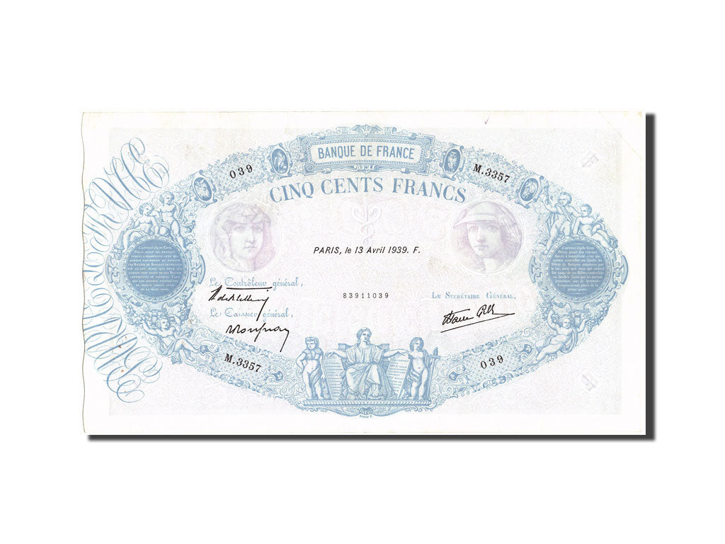 Biljet, Frankrijk, 500 Francs, 500 F 1888-1940 ''Bleu et Rose'', 1939